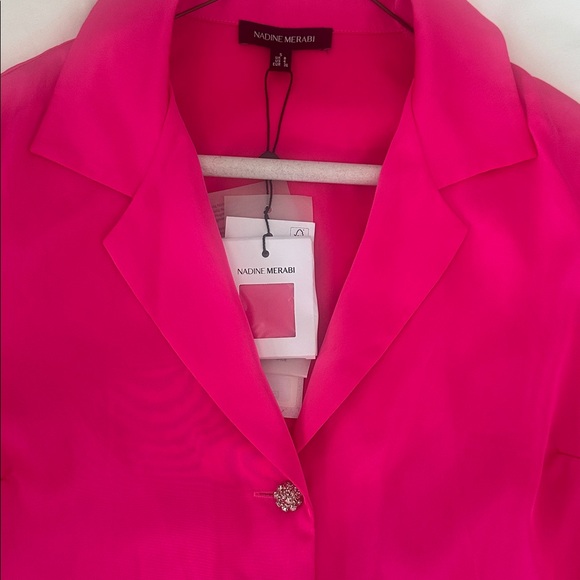 NADINE MERABI Vibrant Hot Pink Blouse Feathered Ensemble - Picture 7 of 8